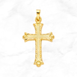 14K Gold Cross Pendant • Real Yellow Gold Cross Charm • Diamond Cut Cross Pendant • Small Religious Pendant