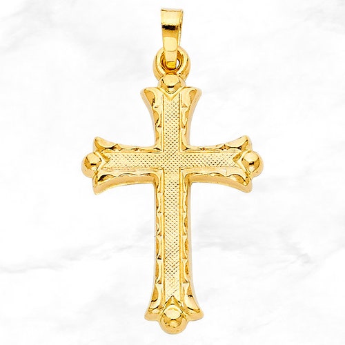 14k Solid Gold Cross Pendant Religious Pendant Necklace Charm Etsy