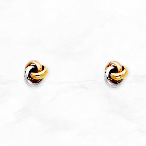 Petite Love Knot Earrings • 14K Tri-Color Gold Earrings • Real 14K Tri-Gold Knot Studs • Knot Earrings