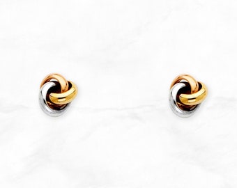Petite Love Knot Earrings • 14K Tri-Color Gold Earrings • Real 14K Tri-Gold Knot Studs • Knot Earrings