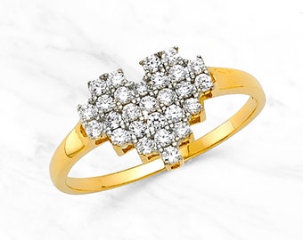 14K Gold Gemmed Pixel Heart Ring • Real 14K Gold 8-Bit Heart Ring • Minimal Gold Heart Ring • Cubic Zirconia Gems • Yellow Gold Pixel Ring