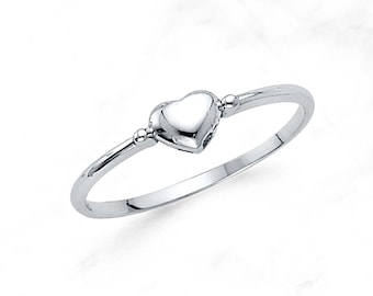 14K White Gold Polished Heart Ring • Real Gold Heart Ring • Plain Minimal White Gold Heart Ring • Dainty 14K White Gold Heart Ring