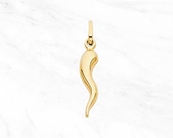 14K Gold Lucky Horn Cornicello Pendant • Real Gold Italian Horn Cornicello Charm • 14K Yellow Gold Pendant • 14K Gold Lucky Charm