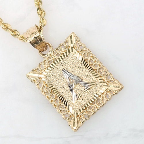 14K Gold Initial Necklace Gold Letter Necklace Square Block Etsy