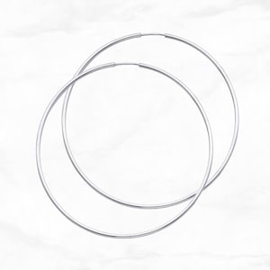 14K White Gold Hoop Earrings • 55 mm • Large Gold Tube Hoop Earrings • Real Gold Hoops • Polished Continuous Hoops