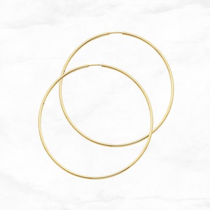 14K Gold Hoop Earrings • 45 mm width • Large Gold Tube Hoops • Real Yellow Gold Hoop Earrings • Polished Continuous Hoops