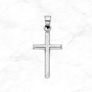 Pendentif croix en or blanc 14 carats • Pendentif croix en or blanc véritable • Pendentif or diamant taillé • Pendentif religieux • Cadeau de baptême