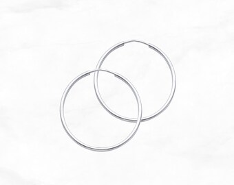 14K Weißgold Creolen, 30 mm Breite, Medium Gold Tube Creolen, Echtgold Creolen, polierte Endlos Creolen,