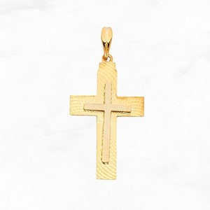 14K Gold Cross Pendant, Real Gold Cross Charm, Diamond Cut Cross Pendant, Medium Religious Pendant