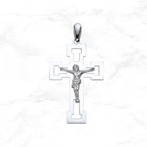 14K White Gold Bold Crucifix Cross Pendant • Real 14K White Gold Cross • Medium White Gold Crucifix Pendant • White Gold Jesus Pendant
