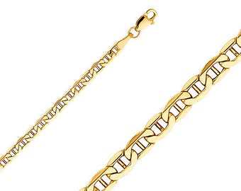 14K Gold Mariner Bracelet, 3.5 mm width, Real Yellow Gold Link Bracelet, Hollow Gold Beveled Mariner Chain