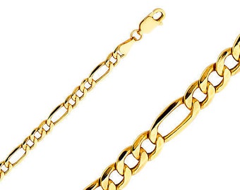Thick 14K Gold Figaro Chain • 4.4 mm width • Real Yellow Gold Hollow Men's Chain Necklace • Layering Gold Chain