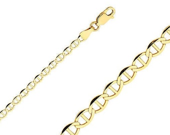 Solid 14K Gold Mariner Chain • 3.4 mm width • Real Yellow Gold Flat Mariner Chain Necklace • Layering Necklace