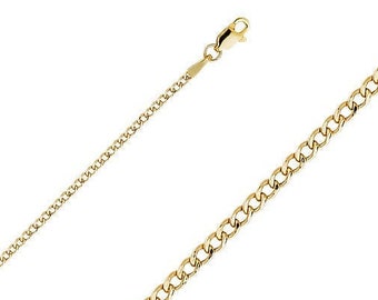 14K Gold Cuban Chain • 2 mm width • Slim Gold Chain Necklace • Hollow Gold Cuban Necklace • Everyday Minimal Necklace • Real Gold Curb Chain