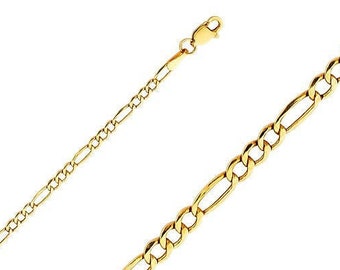 14K Gold Figaro Chain, 2.6 mm width, Real Yellow Gold Chain Necklace, Layering Necklace, Hollow Gold Pendant Chain Necklace