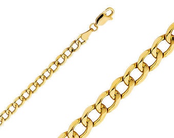 14K Gold Cuban Chain • 4.2 mm width • Real Gold Hollow Chain Necklace • Cuban Links Necklace • Thick Cuban Chain • Yellow Gold Curb Chain