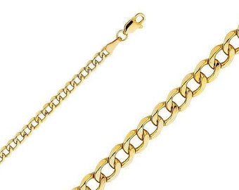 14K Gold Cuban Chain, 3.5 mm width, Real 14K Gold Chain Necklace, Curb Links Necklace, Hollow Yellow Gold Cuban Chain
