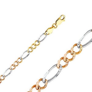Solid 14K Tri Color Figaro Chain • 4.6 mm width • Thick Tri Gold Chain Necklace • Bold Statement Chain • Real Tri Tone Gold Figaro Necklace