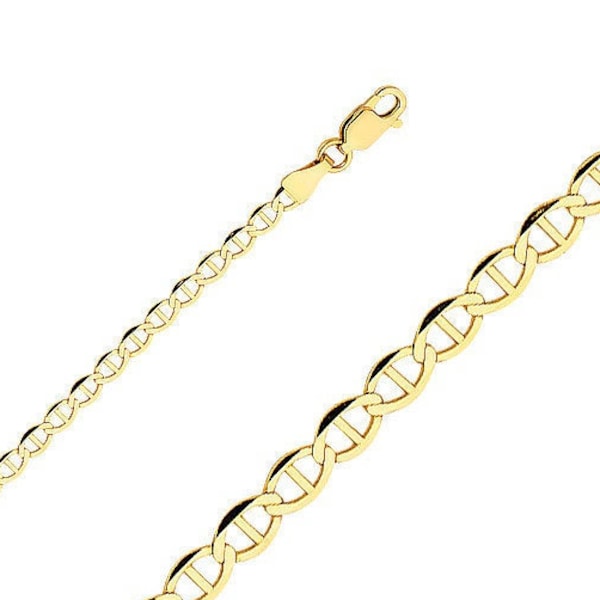 Solid 14K Gold Mariner Chain • 3.4 mm width • Real Yellow Gold Flat Mariner Chain Necklace • Layering Necklace