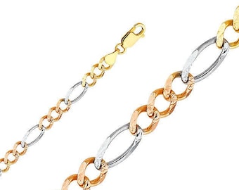 Thick Solid 14K Tri Gold Figaro Chain • 5.5 mm width • Bold Tri Color Chain Necklace • Real Tri Tone Gold Figaro Necklace • Statement Chain