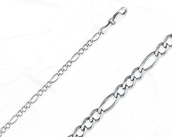 14Kt フィガロチェーン 14Kソリッドホワイトゴールドフィガロチェーンネックレス：本物の