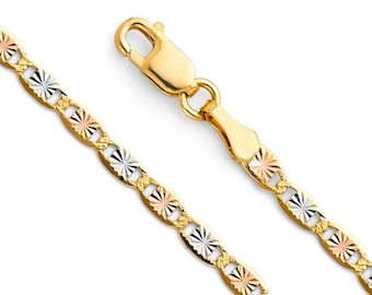 Solid 14K Tri Color Valentino Star Chain • 2.1 mm width • 14K Gold Diamond Cut Chain Necklace • Tri Gold Valentino
