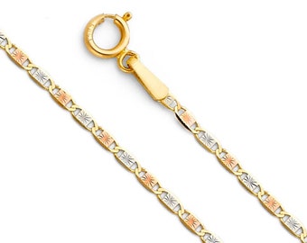 Solid 14K Tri Gold Valentino Star Chain Necklace, 1.5 mm width, Gold Diamond Cut Chain Necklace, Tri Color Valentino,
