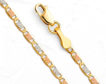 Solid 14K Gold Valentino Bracelet, Real Gold Chain Bracelet, Tri Color Valentino Bracelet, Tri Gold Pendant Bracelet