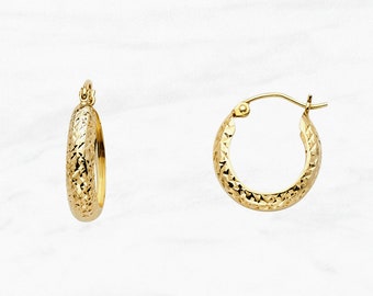 14k Yellow Gold Diamond-Cut Moon Shape Hollow Earrings 22mm