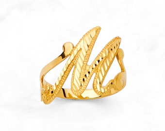 Solid 14K Gold Initial Ring • A-Z • Alphabet Ring • Real Gold Letter Ring • Yellow Gold Diamond Cut Ring with Any Letter