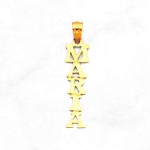 Solid 10K Gold Vertical Name Pendant, Made to Order, Personalized Custom Name Plate, Real Yellow Gold Handmade Nameplate