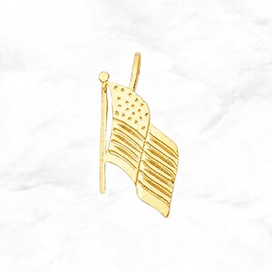 14K Gold American Flag Pendant • Real Gold USA Flag Charm • Polished Yellow Gold America Pendant