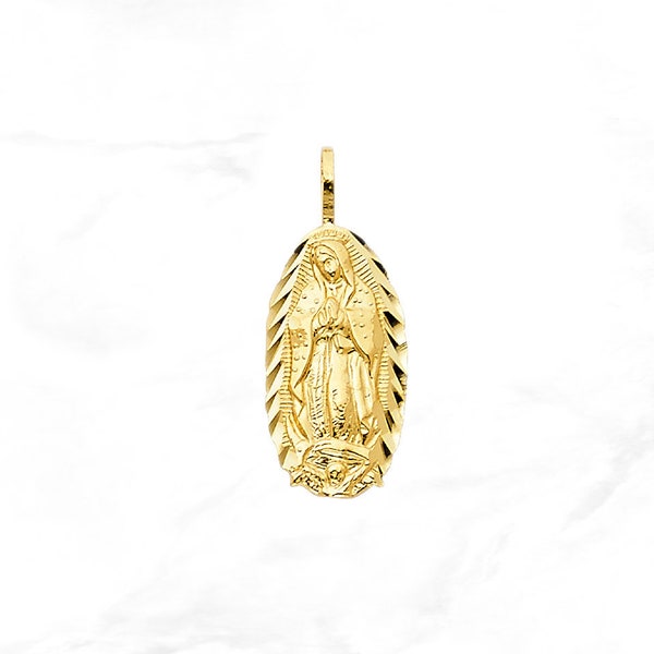 Small 14K Guadalupe Pendant • Real Yellow Gold Lady of Guadalupe Pendant • Religious Pendant • Gold Virgin Mary Pendant