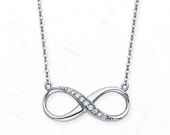 Collar infinito de oro blanco de 14 quilates • Collar infinito con dije de oro blanco auténtico • Circonita cúbica • Regalo para madre e hija