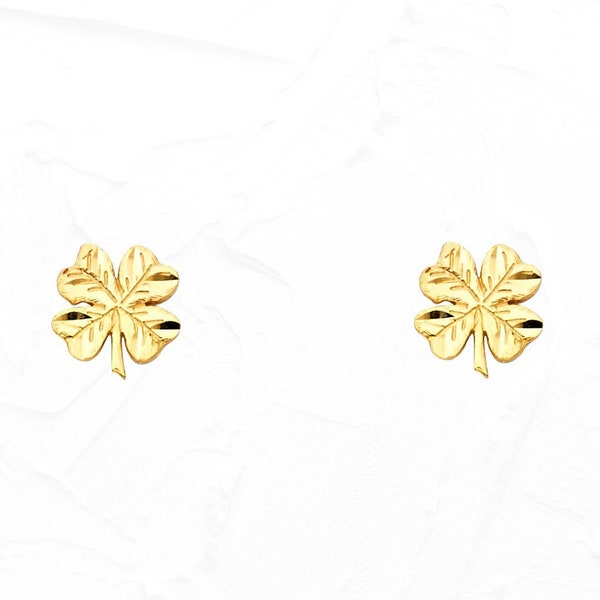 Petite Four Leaf Clover Earrings • 14K Yellow Gold Earrings • Gold Clover Earrings • Lucky Clover Studs • Clover Jewelry • Gift for Her