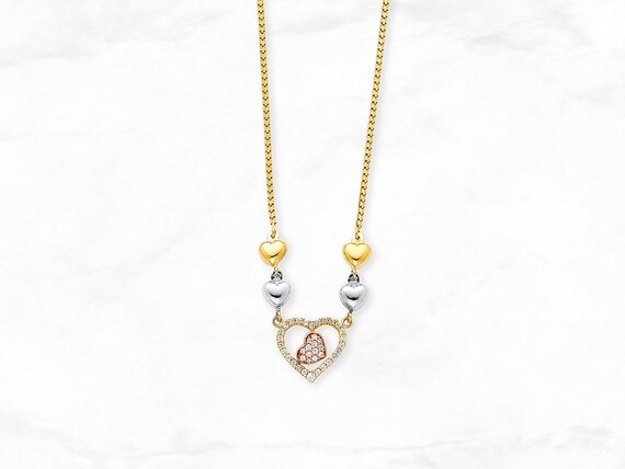 Tri color cheap heart necklace