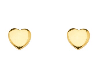 14K Gold Heart Stud Earrings, Petite Studs, Real Yellow Solid Gold Studs, Polished Minimal Heart Studs,
