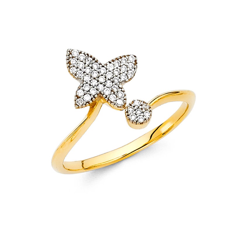 14K Minimal Butterfly Gem Ring \u2022 Real 14K Gold Butterfly Ring \u2022 Cubic Zirconia Gems \u2022 Petite and Dainty Butterfly Ring \u2022