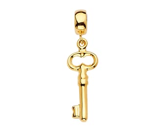 14K Gold Key Heart Charm • Gold Key Pendant • 14K Yellow Gold Charm • Charm Bracelet Jewelry • Key Pendant • Minimalist Charm