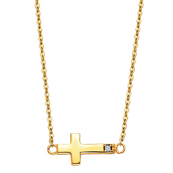 14K Petite Sideways Cross Necklace With 