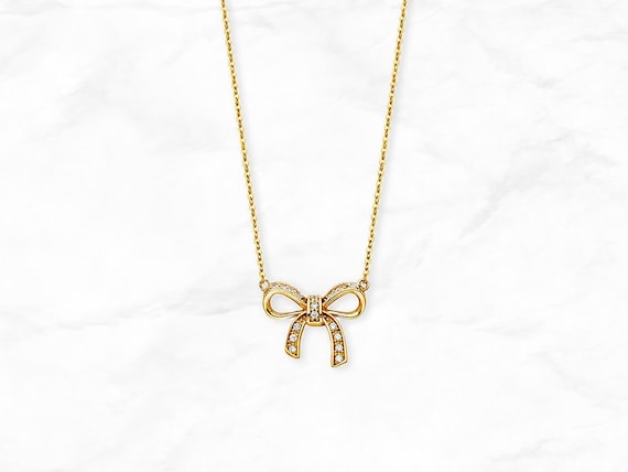 Shop Bow Ribbon Diamond Necklace in 18K Gold Online