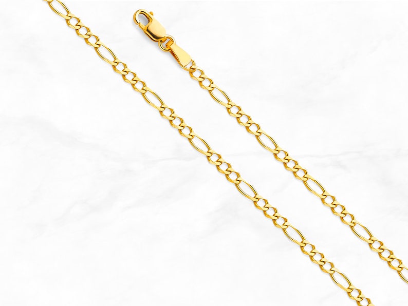 Solid 14K Gold Figaro Chain Necklace \u2022 2.7 mm width \u2022 Real Yellow Gold Layering Chain \u2022 Everyday Minimal Necklace \u2022 Men/'s Necklace