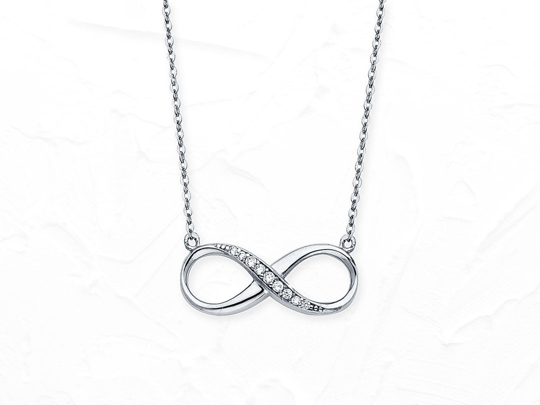 14K White Gold Infinity Necklace Real White Gold Charm - Etsy