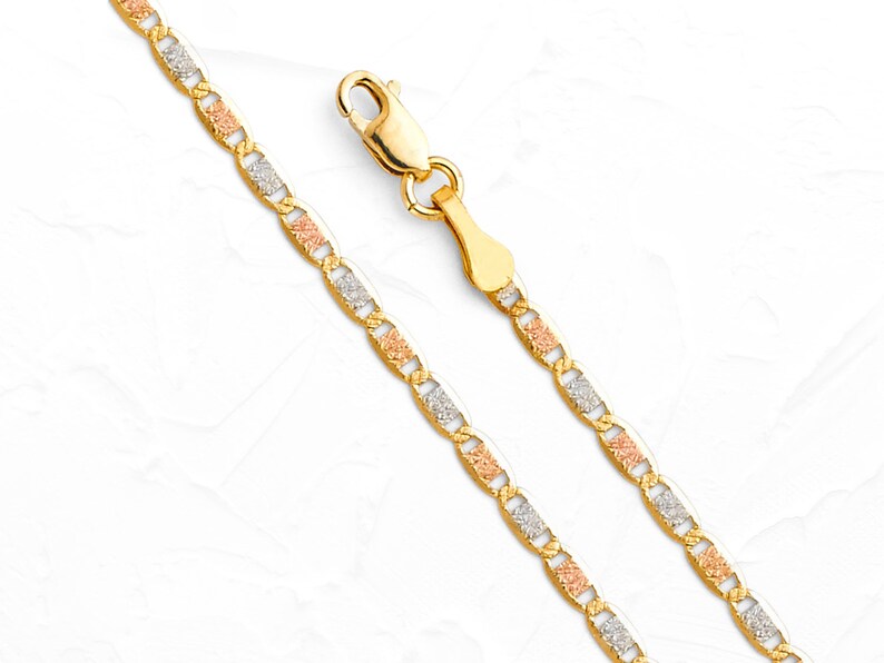 Solid 14K Gold Valentino Bracelet \u2022 Real Gold Chain Bracelet \u2022 Tri-Color Valentino Bracelet \u2022 Tri-Gold Pendant Bracelet