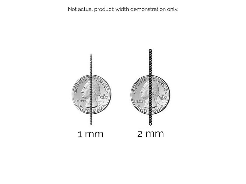 Puede incluir: Dos monedas de un cuarto de d&oacute;lar estadounidense con una cadena negra que pasa verticalmente por el centro de cada moneda. La cadena de la moneda de la izquierda tiene 1 mm de ancho y la cadena de la moneda de la derecha tiene 2 mm de ancho.