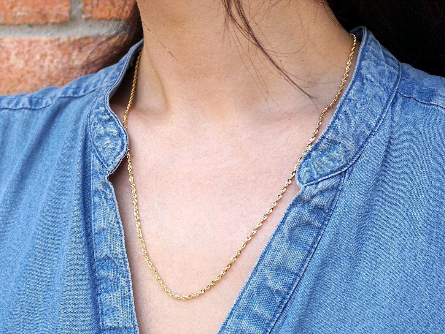 10K Gold Rope Chain 2 Mm Width Diamond 