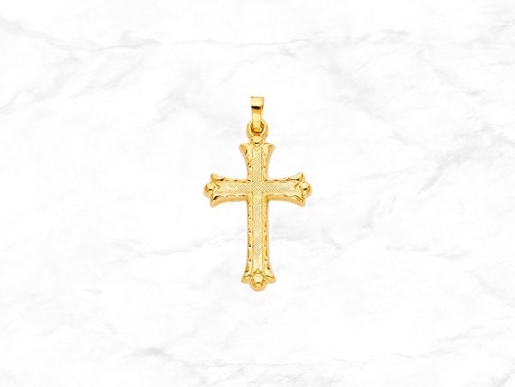 14k Yellow Gold Small AA Diamond Budded Cross Charm Pendant 14k Yellow Gold Small AA Diamond Budded Cross Charm Pendant