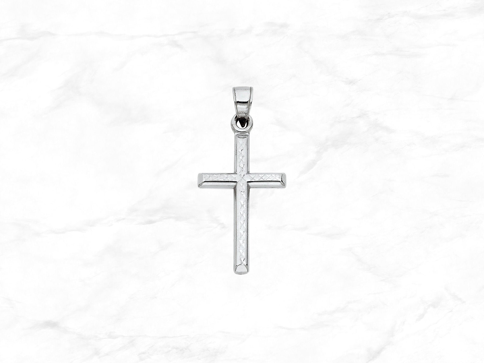14K White Gold Cross Pendant Real White 