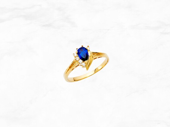 Blauer Edelstein Goldring echter 14K Goldring authentischer Cubic Zirkonia Blaue Edelsteine Ring zierlicher massiver Goldring
