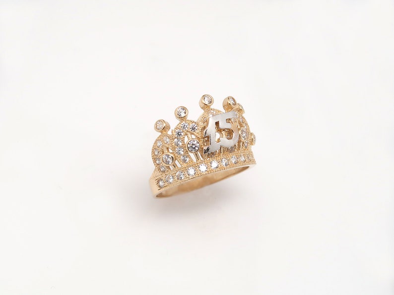 10K Gold Quinceañera Crown Ring Real TwoTone Gold 15 Años Etsy
